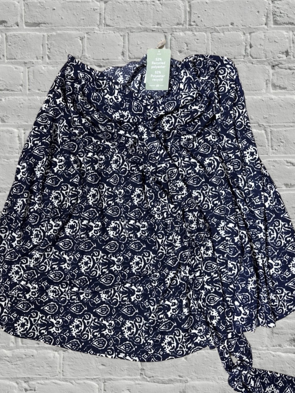 NWT H&M NAVY FLORAL FAUX WRAP SKIRT MEDIUM